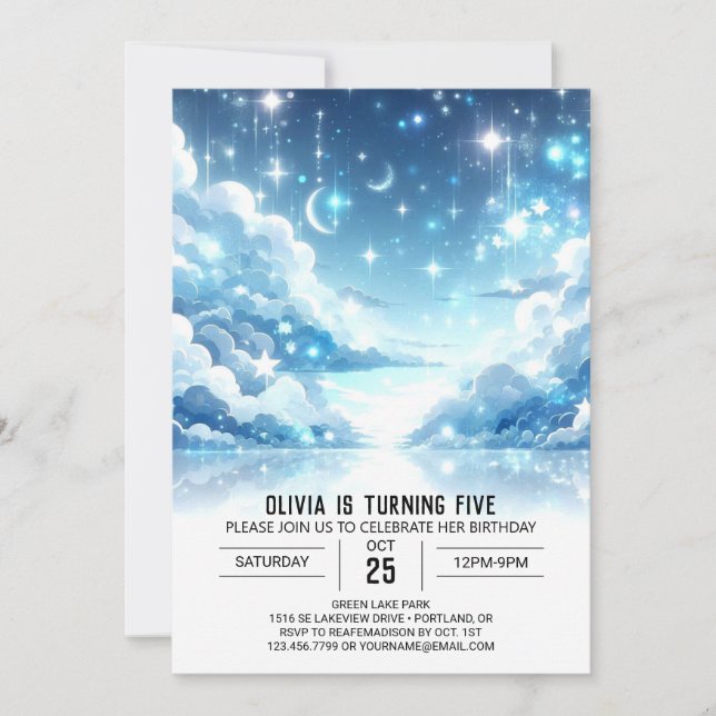 Convite Whimsical Editable Celestial Digital Birthday (Frente)