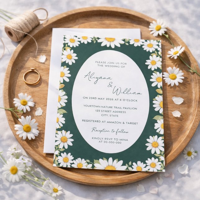 Convite Whimsical Elegant Green Floral Border Wedding  (Criador carregado)
