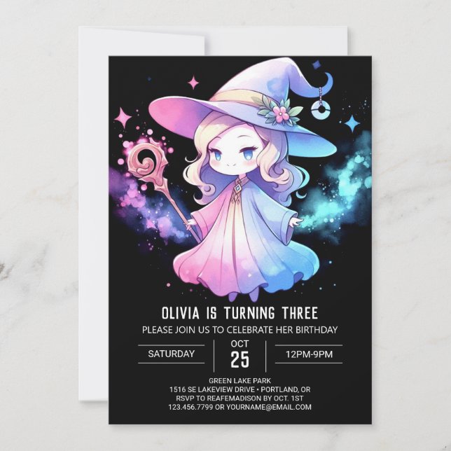 Convite Whimsical Elegant Wizard Birthday (Frente)