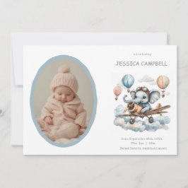 Convite Whimsical Elephant Flying Baby Birth  Announcement