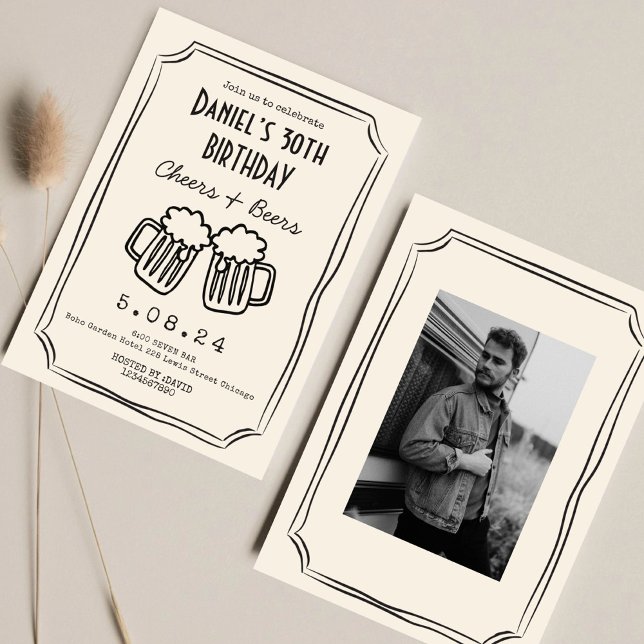 Convite Whimsical estirada Funky Cheers Beers 30. º Aniver (Criador carregado)