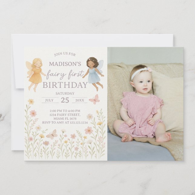 Convite Whimsical Fairy First Birthday Invation (Frente)