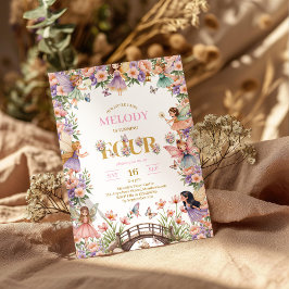 Convite Whimsical Fairy flower 4th birthday Invitation