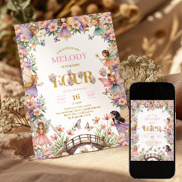 Convite Whimsical Fairy flower 4th birthday Invitation
