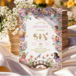 Convite Whimsical Fairy flower 6th birthday Invitation