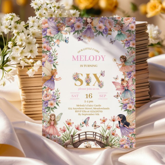 Convite Whimsical Fairy flower 6th birthday Invitation (Criador carregado)