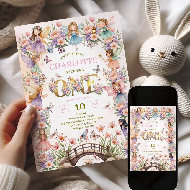 Convite Whimsical fairy garden 1st birthday Invitation (Criador carregado)