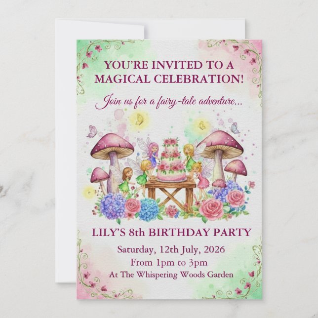 Convite Whimsical Fairy Tale Birthday Card Invitation (Frente)