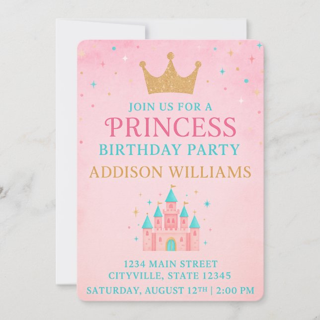 Convite Whimsical Fairytale Princess Castle Birthday (Frente)