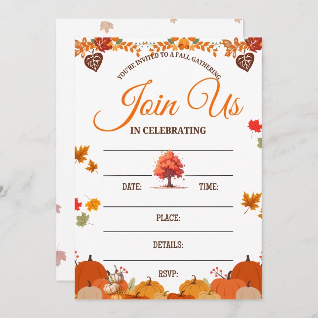 Convite Whimsical Fall Gathering Invitation (Frente/Verso)