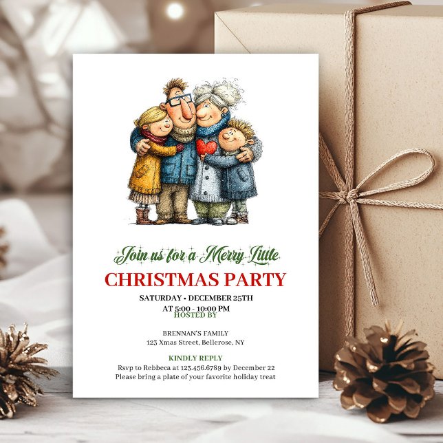 Convite Whimsical Family Cartoon Christmas Party Card (Whimsical Family Cartoon Christmas Party Card)