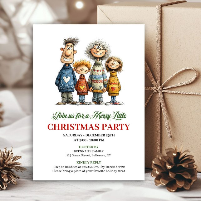 Convite Whimsical Family Cartoon Modern Christmas Card (Whimsical Family Cartoon Modern Christmas Card)