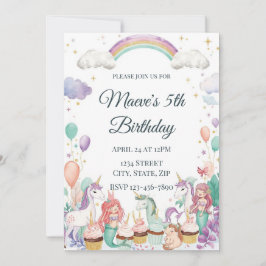 Convite Whimsical Fantasy Creatures Kids Birthday Party