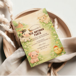 Convite Whimsical Farm Friends Storybook Kids Birthday