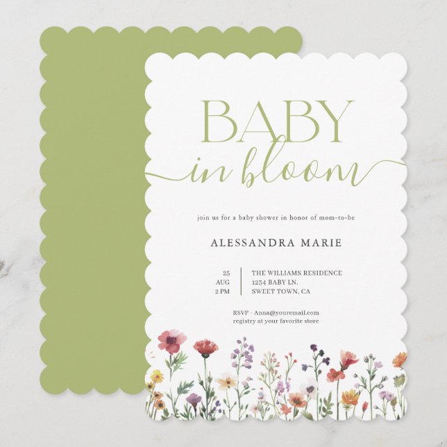 Convite Whimsical Floral Baby in Bloom Shower (Frente/Verso)