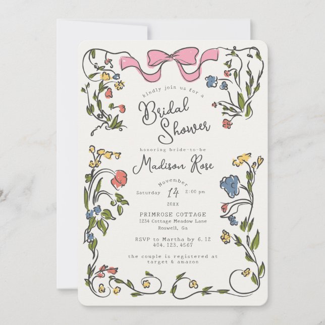 Convite Whimsical Floral Doodle Bridal Shower Invite (Frente)