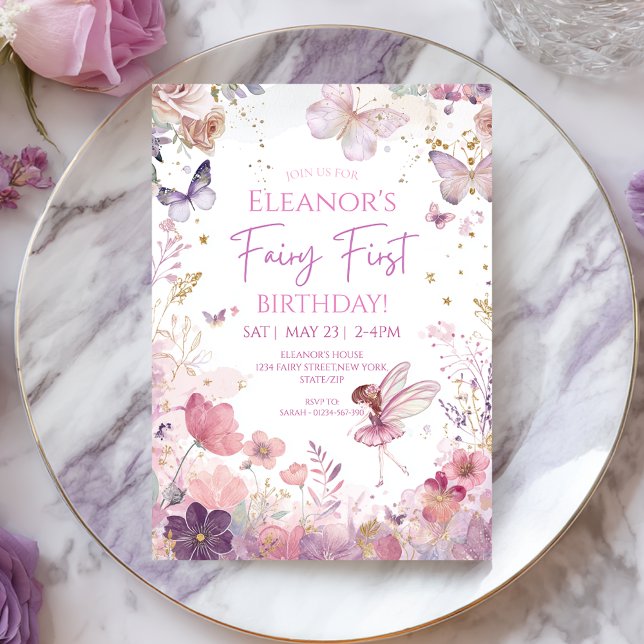 Convite Whimsical Floral Fairy First Birthday Invitation (Criador carregado)