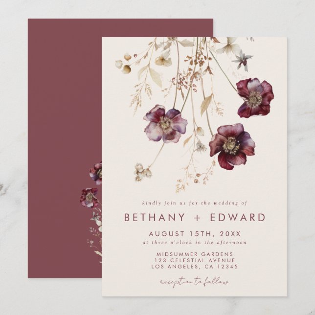 Convite Whimsical Floral Wedding (Frente/Verso)