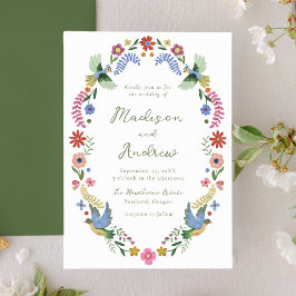 Convite Whimsical Folk Art Floral Wedding