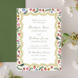 Convite Whimsical Folk Art Floral Wedding
