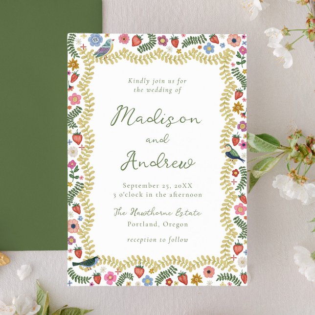 Convite Whimsical Folk Art Floral Wedding (Criador carregado)