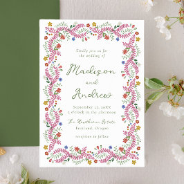 Convite Whimsical Folk Art Floral Wedding