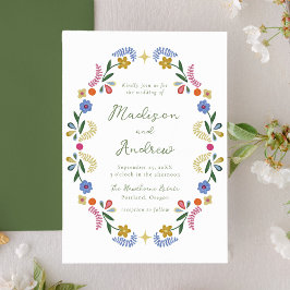 Convite Whimsical Folk Art Floral Wedding Invitation
