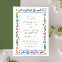 Convite Whimsical Folk Art Floral Wedding Invitation