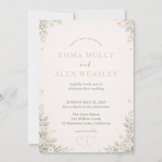 Convite Whimsical Fox & Pastel Floral Wedding Invitation