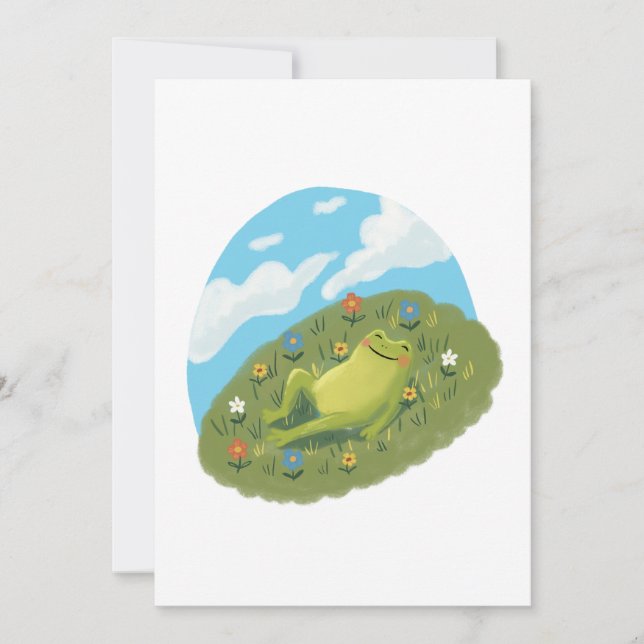 Convite Whimsical Frog Chilling On The Hill Illustration (Frente)