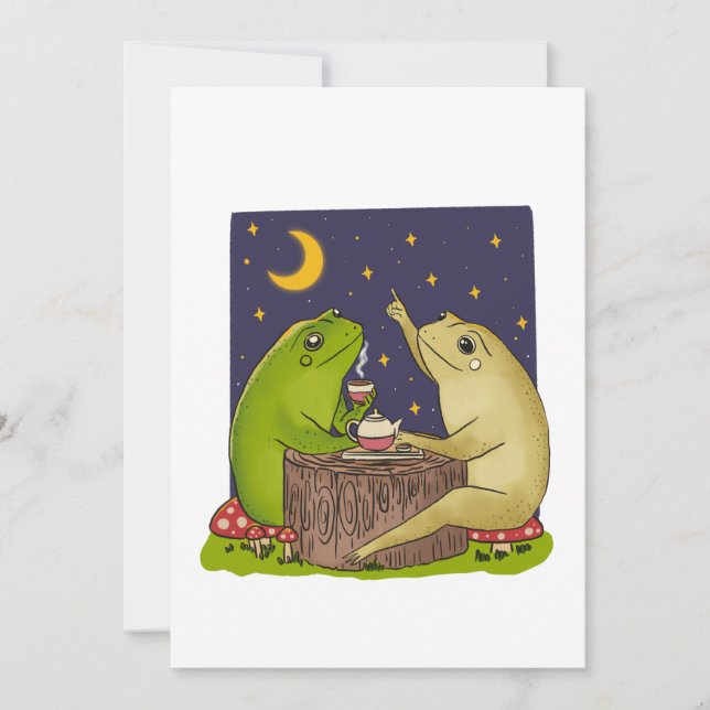 Convite Whimsical Frogs Tea Party At Night Illustration (Frente)