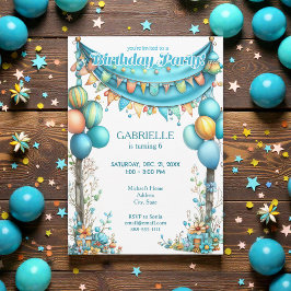 Convite Whimsical Fun Teal Birthday 