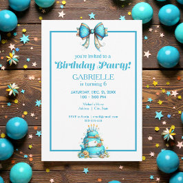 Convite Whimsical Fun Teal Birthday 