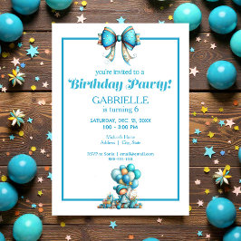 Convite Whimsical Fun Teal Birthday 