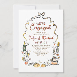 Convite Whimsical Funky Hand Drawn Fall Engagement Party