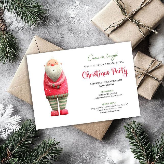 Convite Whimsical Funny Pink Santa Christmas Party Invite (Whimsical Funny Pink Santa Christmas Party Invite)