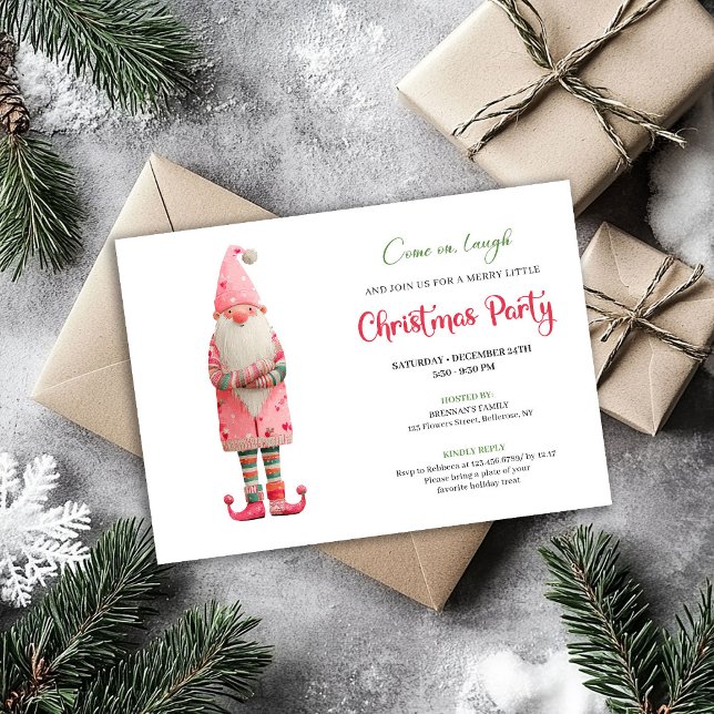 Convite Whimsical Funny Pink Santa Festive Party Invites (Whimsical Funny Pink Santa Festive Party Invitation)
