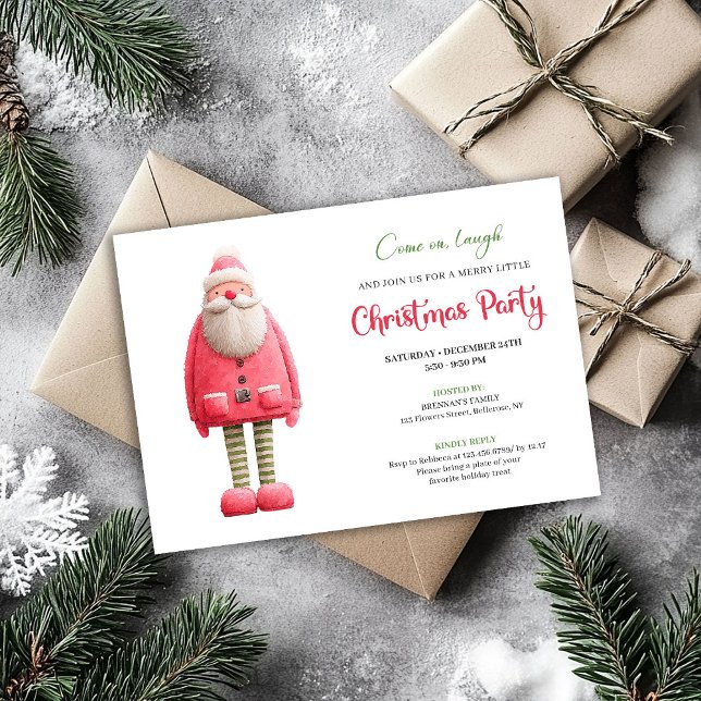 Convite Whimsical Funny Pink Santa Modern Xmas Card (Whimsical Funny Pink Santa Modern Xmas Card)