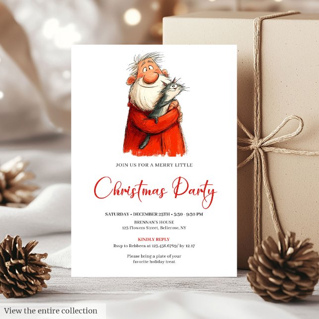Convite Whimsical Funny Santa Festive Christmas Invitation (Whimsical Funny Santa Festive Christmas Invitation)