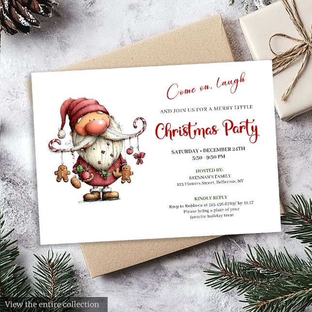 Convite Whimsical Funny Santa Watercolor Holiday Invites (Whimsical Funny Santa Watercolor Holiday Invitation)
