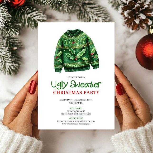 Convite Whimsical Funny Ugly Sweater Holiday Invite (Whimsical Funny Ugly Sweater Holiday Invite)