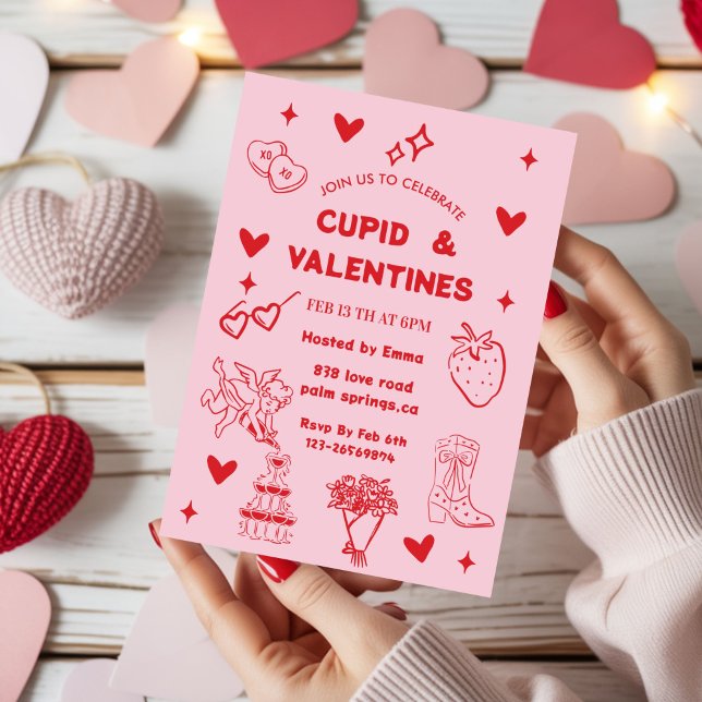 Convite Whimsical Galentines Cupid & Galentine's  Party (Criador carregado)