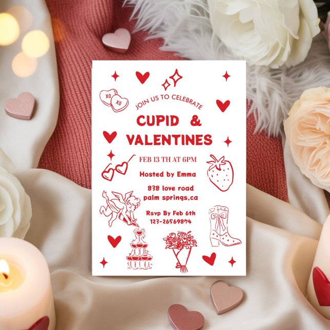 Convite Whimsical Galentines Cupid & Galentine's  Party (Criador carregado)
