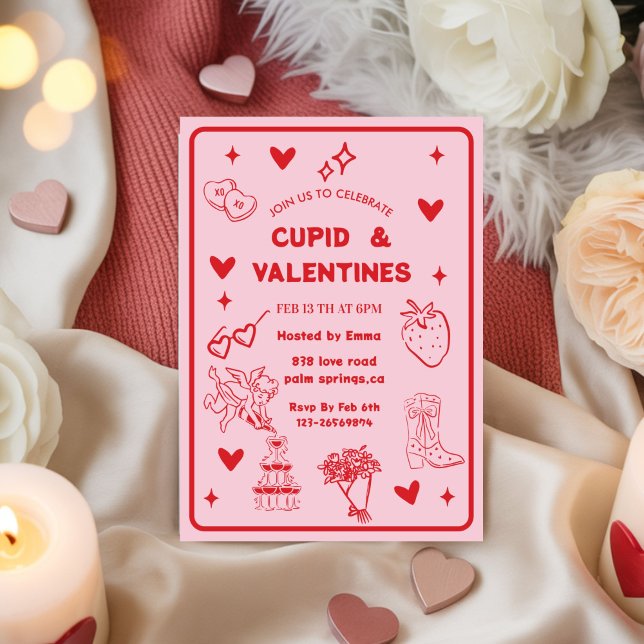Convite Whimsical Galentines Cupid & Galentine's  Party (Criador carregado)