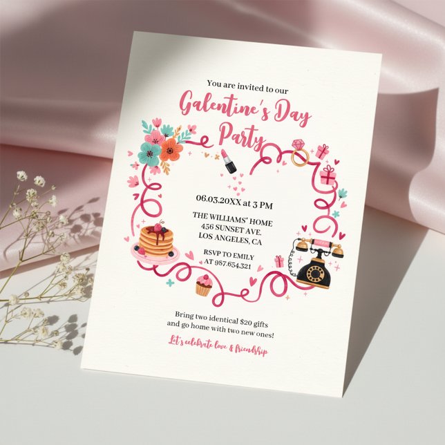 Convite Whimsical Galentines Invitation Vintage Phone (Criador carregado)