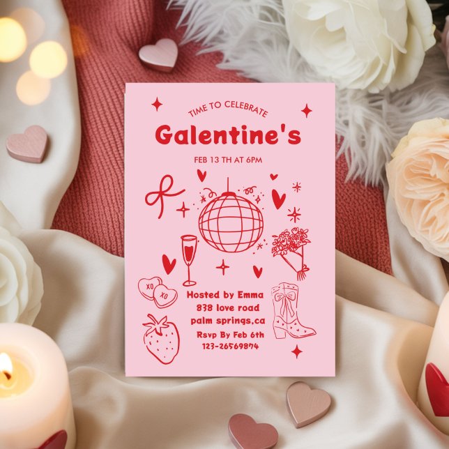 Convite Whimsical Galentines Valentines girls  Party (Criador carregado)