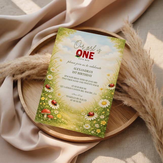 Convite Whimsical Garden Lady Bug 1st Birthday (Criador carregado)