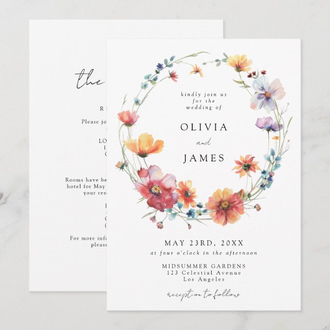 Convite Whimsical Garden Wildflower All-In-One Wedding (Frente/Verso)