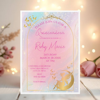 Convite Whimsical Gold Fairy Pixie Invitation