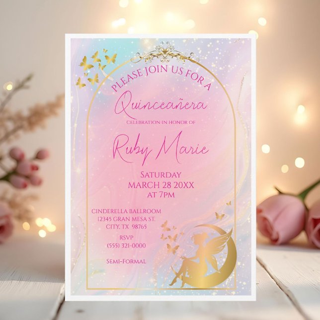 Convite Whimsical Gold Fairy Pixie Invitation (Criador carregado)